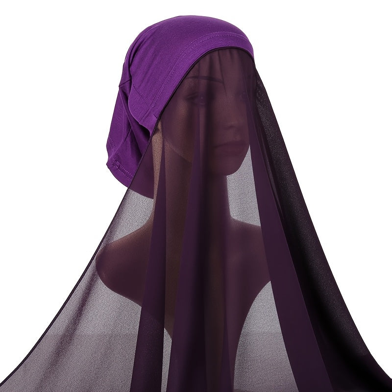 Chic chiffon instant hijab with built-in undercap for women's outdoor wear.