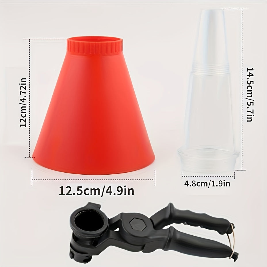 Universal funnel set for car engine oil filling, featuring adjustable width holding clamp and PVC plastic construction for versatile and efficient oil pouring.