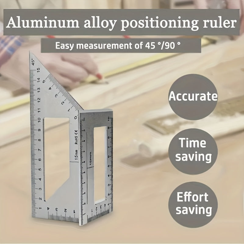 Durable Precision Aluminum Square Ruler for Woodworking - 45°/90° Multi-Angle Measuring Tool