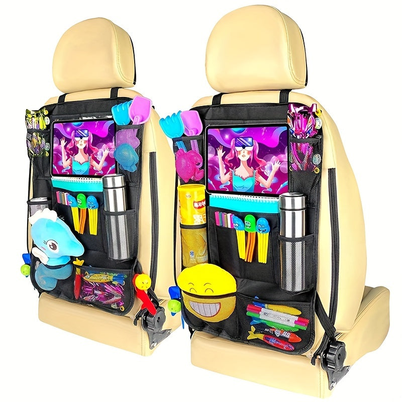 Storage solution for your car seat, complete with back storage and toy hanging capabilities, as well as an anti-kick pad.