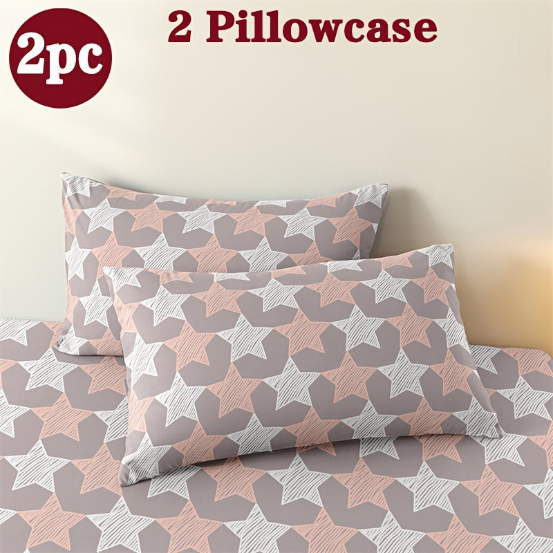 Two geometric print pillowcases made from soft and breathable polyester microfiber. These pillowcases are machine washable and feature an envelope closure for easy use. Perfect for adding a stylish touch to your home bedding, these pillowcases do not