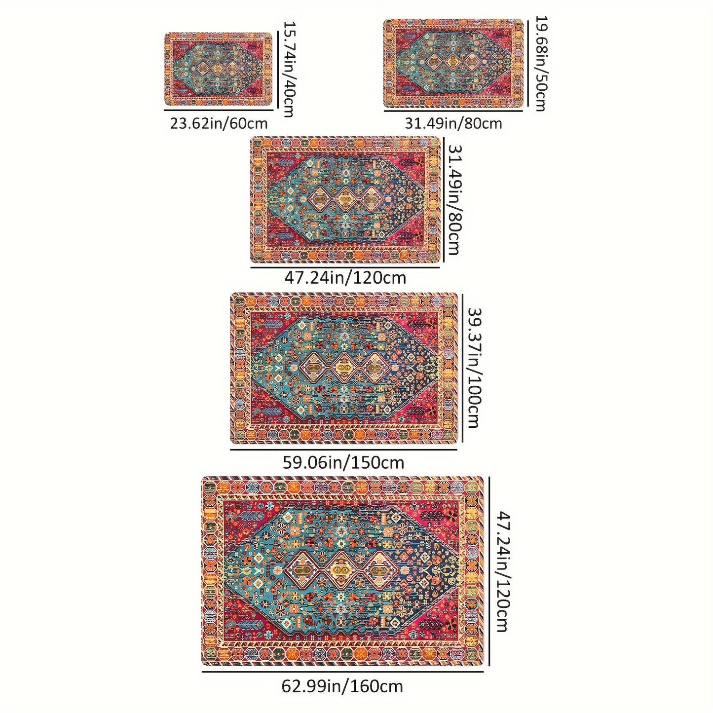 Persian-inspired area rug with Bohemian chic design - Easy to clean, durable, perfect for living room and bedroom styling