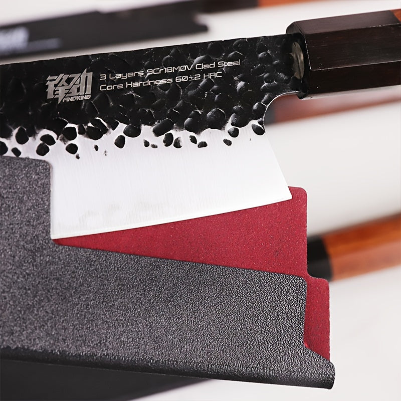 Discover the FINDKING Brand 4-12 Piece Knife Edge Guard Set in a Universal Black PP Plastic Sheath. This Non-Toxic knife protector ensures safe and convenient storage for your Chef Kitchen Knives.