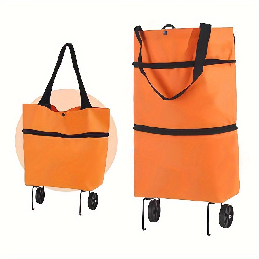 Reusable shopping bag with wheels, large capacity, foldable, multifunctional for storage and shopping.