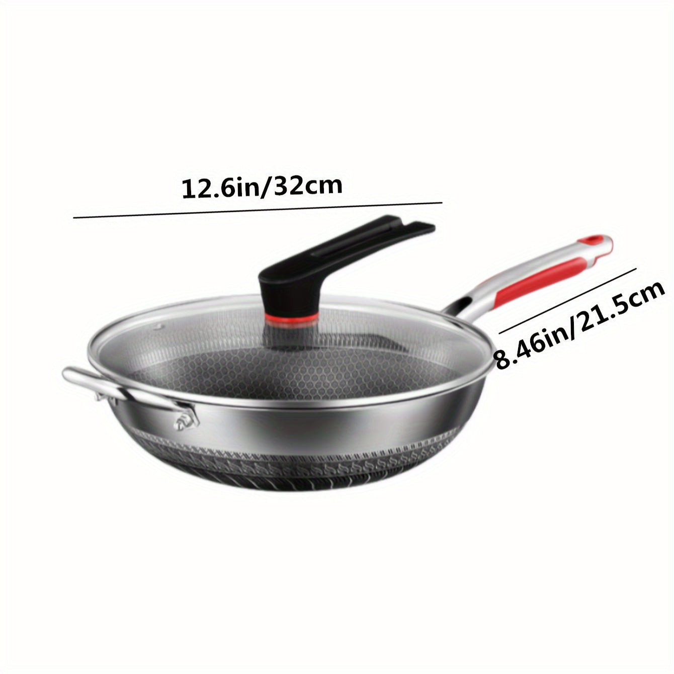 Stainless steel frying pan perfect for outdoor camping and use on gas stove or induction cooker. This non-stick pan is ideal for frying steak, eggs, and fish. The kitchen honeycomb design ensures even cooking. Available in 32cm, 34cm, and 36cm sizes with