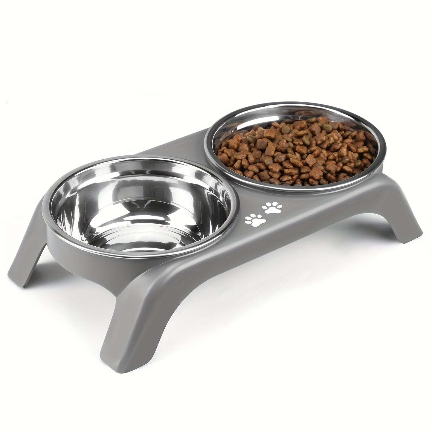 Arsali Elevated Cat Bowls with stainless steel dual bowls for food and water, designed for cats and small dogs, featuring anti-vomiting, ergonomic design with non-slip feet. Easy to clean