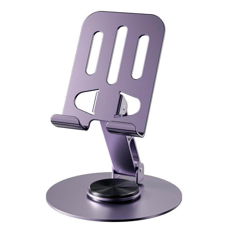 Metal phone and tablet stand that rotates 360-degrees, with adjustable height and angle, ideal for daily office use.