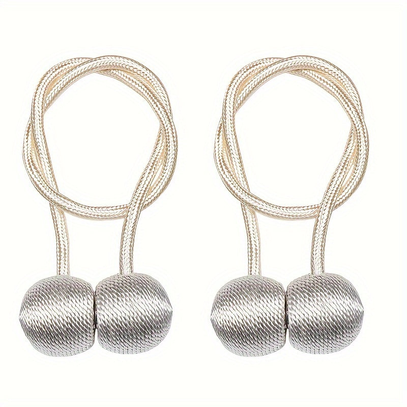 Two pieces of Classic Contemporary Magnetic Curtain Tiebacks made of Polyester Rope Window Drapery Holdbacks with a Decorative Weave Knot.