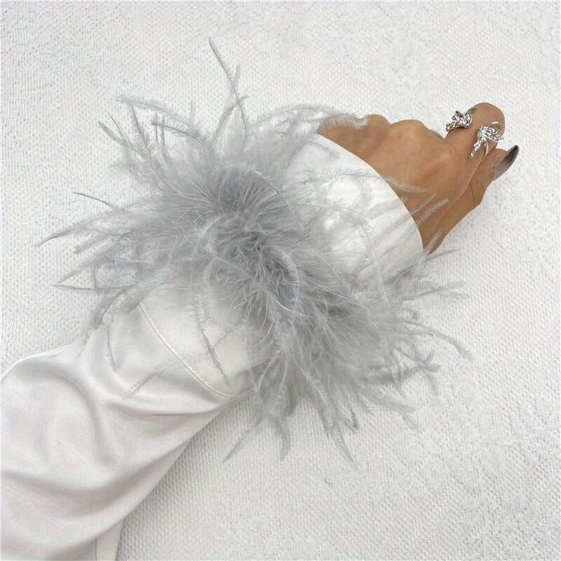 Ostrich Feather Wrist Cuffs Available in 20 Colors, Solid Color Carnival Slap Bracelets Perfect for Halloween Cosplay, Party Accessories, Non-Elastic Feather Anklet Bracelet