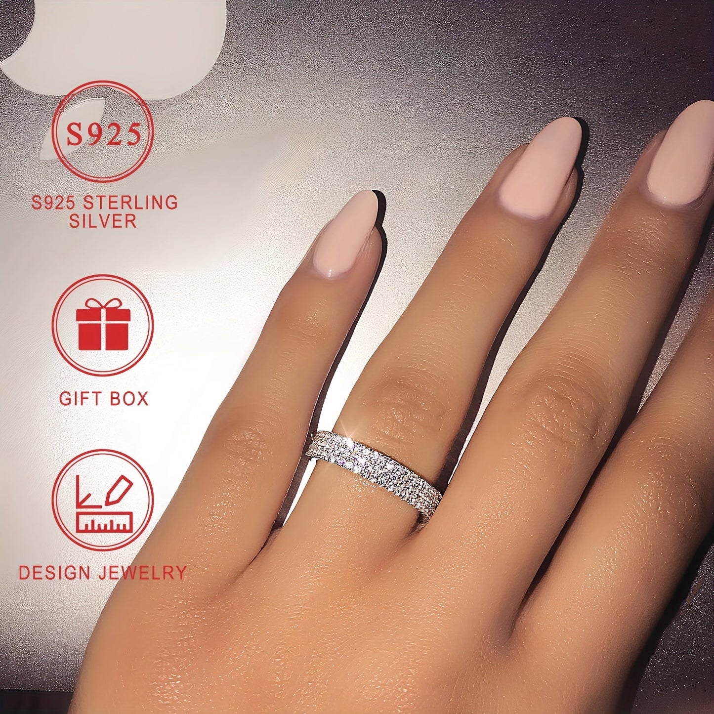 High quality engagement/wedding ring made of 925 sterling silver, featuring sparkling zirconia stones. A perfect gift for that special person, comes with a gift box included.