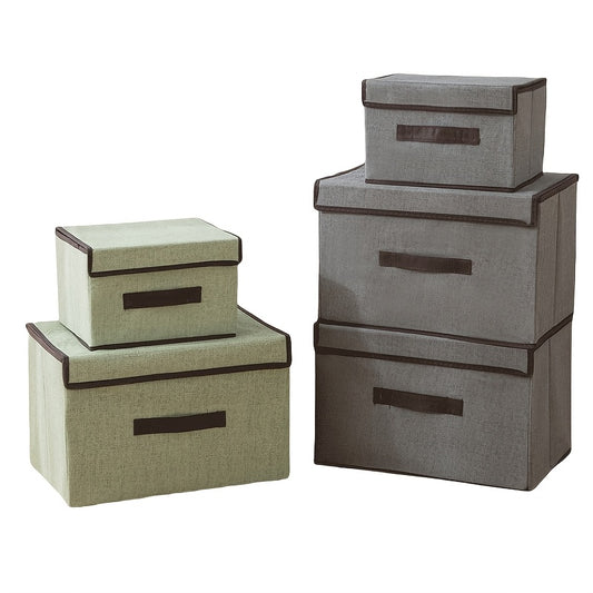 Two vintage foldable storage bins with lids and handles - perfect for organizing closets, bedrooms, living rooms, and utility hooks.