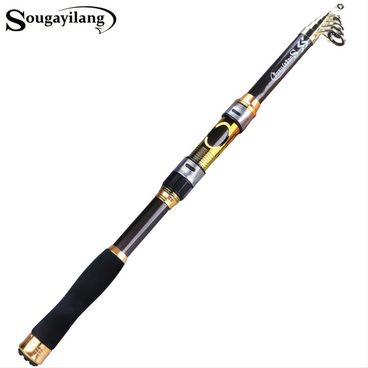 Sougayilang Ultralight Carbon Fiber Spinning Fishing Rod - Portable, Medium Action, Extendable Length, Comfort Grip Handle - Perfect for All Anglers