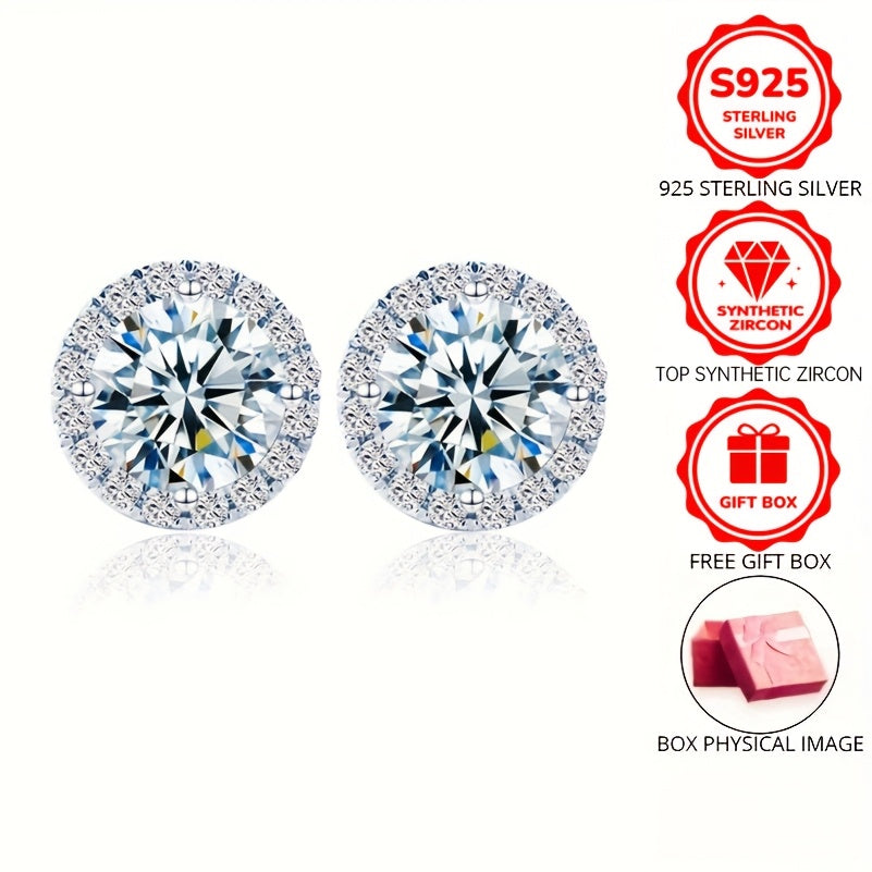 Stunning 925 Sterling Silver Stud Earrings featuring Shimmering 8mm Round Cut Cubic Zirconia - Ideal for Weddings & Special Occasions, Hypoallergenic, Presented in Gift Box, Transparent, Secure Claw Setting