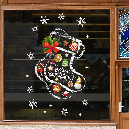 Yilni bayram ruhida o'tkazing - Christmas Window Clings - Uy va do'kon derazalari uchun chiroyli bayram bezaklari, oson o'z-o'zidan yopishadigan PVC stikerlar, 5mil qalin.