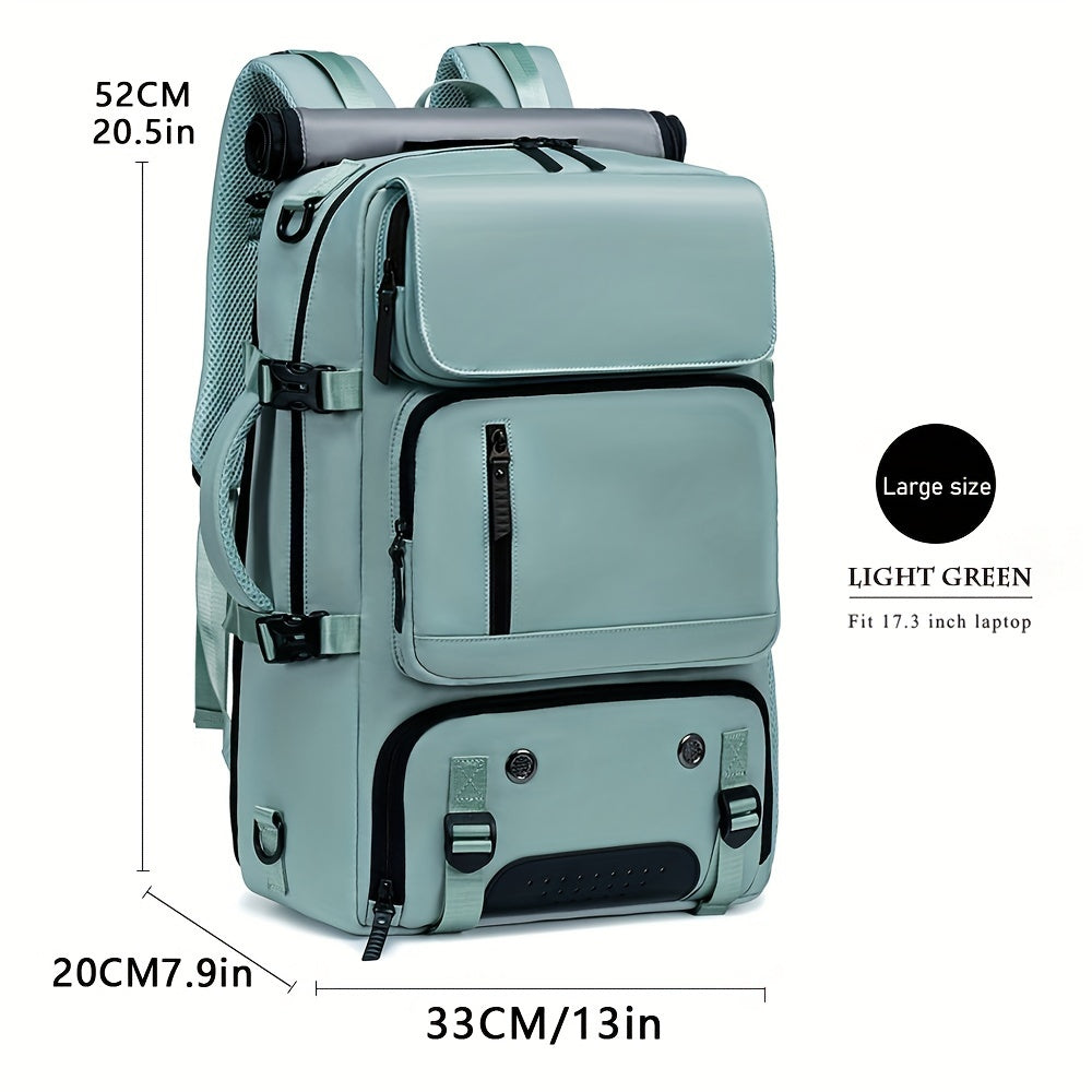 Fashionable unisex shoulder backpack with shoe compartment, charging port, and 17-inch laptop storage. Ideal for hiking, commuting, and travel.