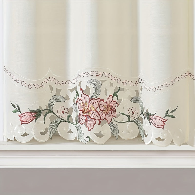 Enhance Your Home Decor with These Elegant 3-Piece Beige Floral Embroidered Polyester Window Curtains - Ideal for Bedroom, Living Room, Kitchen, and More!