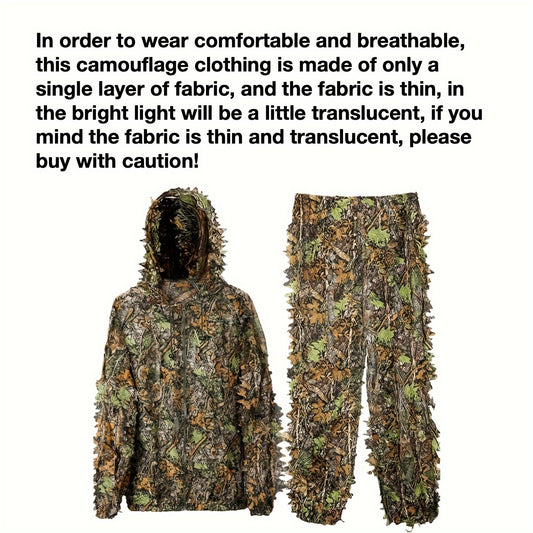 Lightweight 3D Leafy Camo Ghillie Suit for Hunting, Shooting, and Wildlife Photography - Durable Polyester, Mixed Colors, Airsoft, Turkey Hunting, Ideal Camouflage Gear.