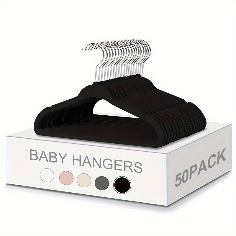 Get a 50 pack of cute and durable velvet baby hangers for your closet! These non-slip toddler hangers are the perfect size at 29.97 cm for your child's clothes. Perfect for newborns and children.