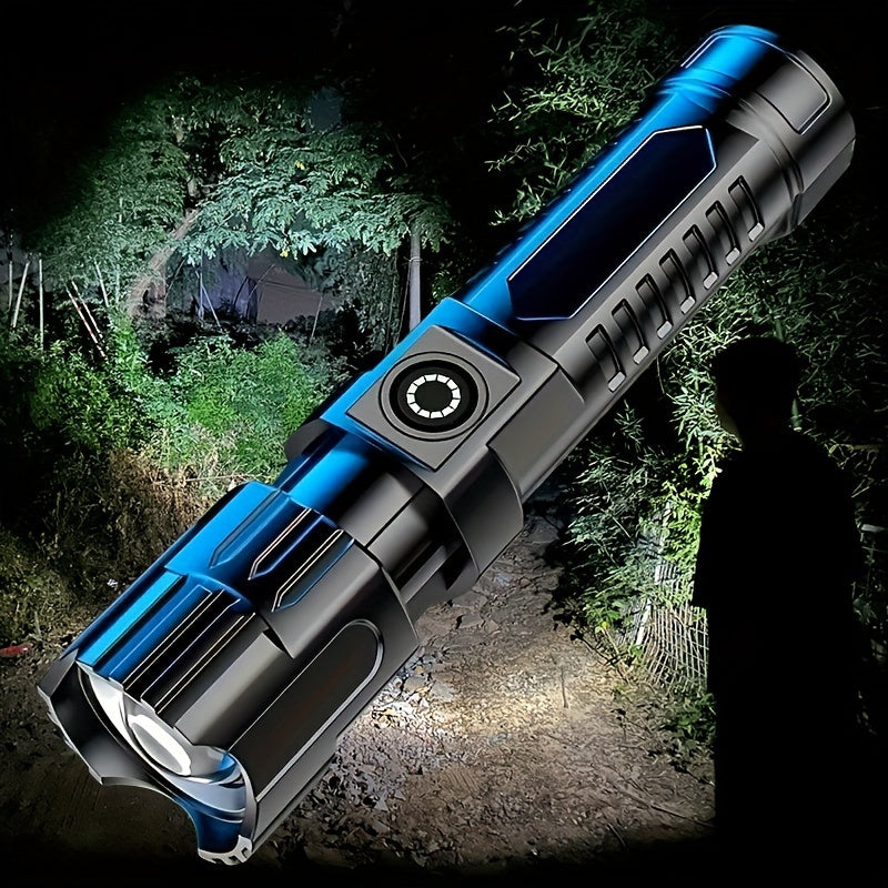 1pc USB-rechargeable handheld flashlight with wide zoom beam for outdoor, exploration, and work lighting.