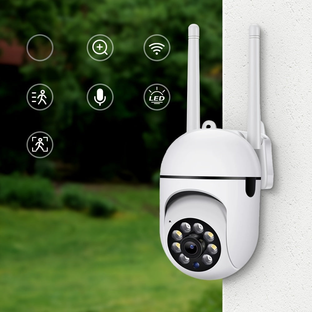 Home surveillance system powered by USB with AI motion detection, 1080P HD outdoor security camera, floodlight feature, two-way audio, and infrared night vision.