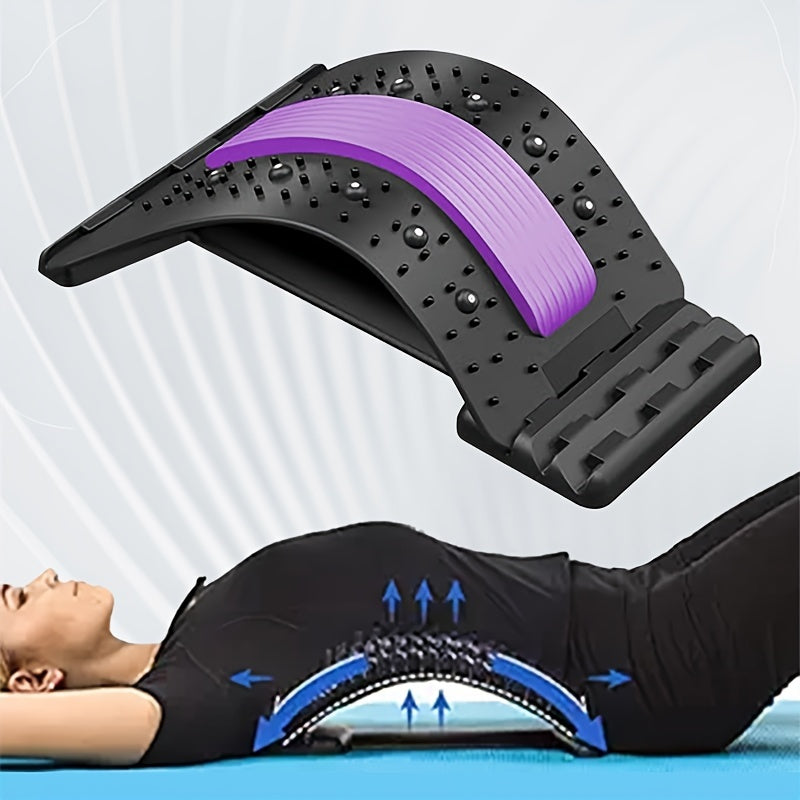 Adjustable lumbar spine relief back stretcher made of durable PP material for home fitness and relaxation.