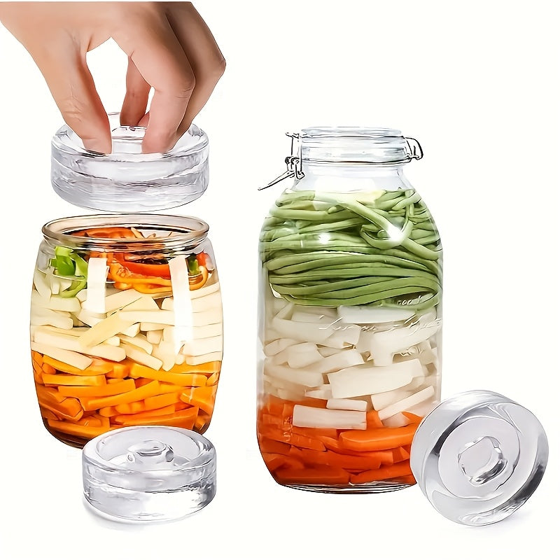 Durable Glass Fermentation Weights with Convenient Handle and Wide-Mouth Mason Jar Lid, Made with Food-Grade Material, Ideal for Home Cooking and Brewing.