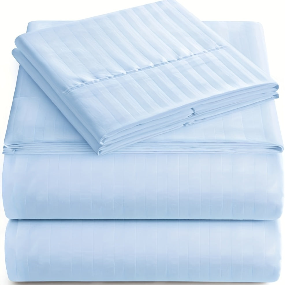 Luxurious Italian-Style Striped Sheet Set, 4 Pieces Included, Made with 1800 Thread Count Microfiber, Features Deep Pockets for Easy Fit, Resistant to Wrinkles, Stains, and Fading, Breathable and suitable for All Seasons, Easy to Clean in Washing