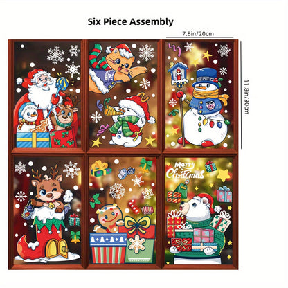 Decorate your windows for Christmas with Santa and snowman cartoon decals, featuring electrostatic adhesive for easy application. Perfect for adding holiday charm to your home decor.