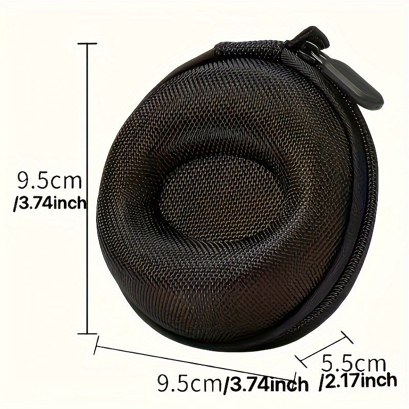 Black Round Mansike Portable Watch Case made of Polyester Fiber material with Fabric Lining, ideal for storing watches, accessories, and chargers.