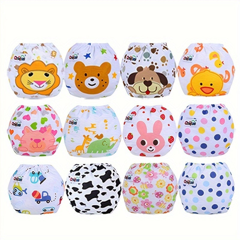 Soft Cotton Baby Training Diapers with Cartoon Pattern, Leakproof and Washable, suitable for 0-3 Year Old Boys and Girls, Mixed Colors, Ideal for Baby Potty Training