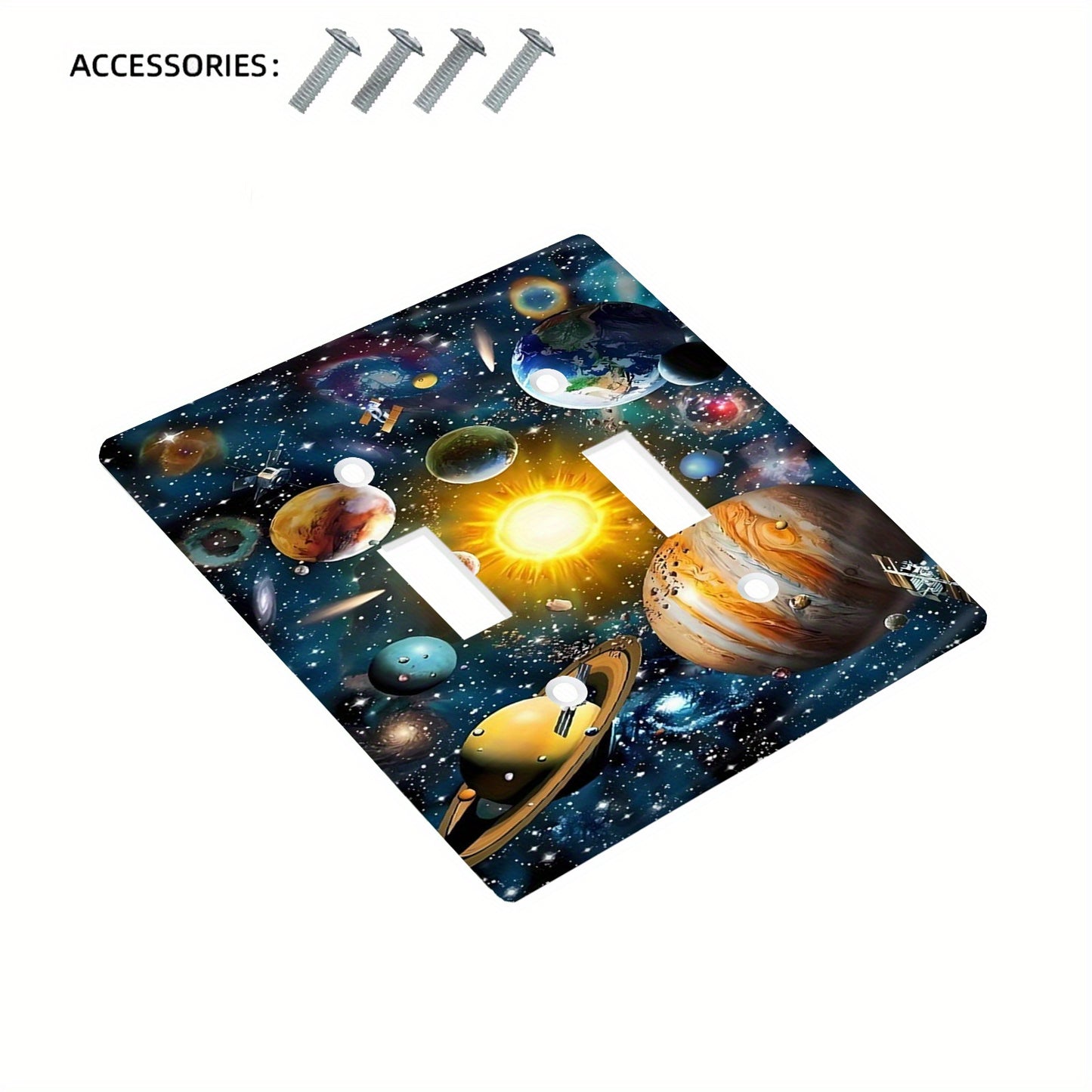 3D Cosmic Planets Wall Plate Cover for 1-Gang/2-Gang switches, Space Themed Decor for Home - No battery needed