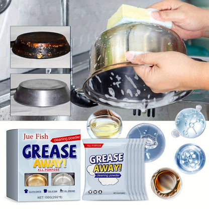 Eliminate Fish Grease with Jue Fish Grease Away! Versatile Cleaning Powder: Strong Kitchen Cleaner for Removing Grease from Surfaces, Oven Racks, and Beyond