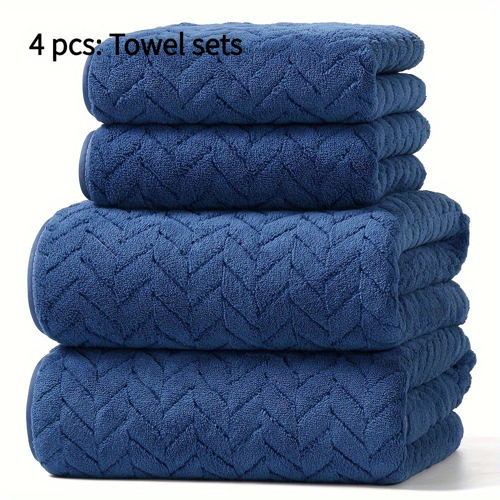 Christmas-themed 4-Pack Bath Towel Set by BAYEXY, Soft and absorbent, Modern Polyester blend with Herringbone Stripe, High Absorbency, Rectangular shape, Knitted design, 280g/㎡ weight, Ideal for home use.