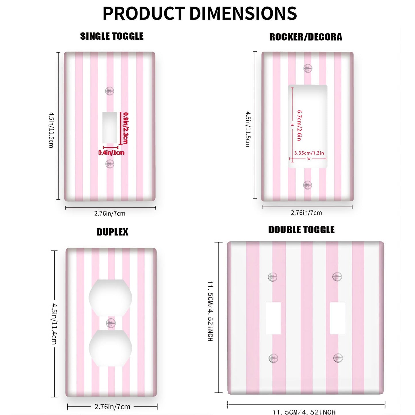 Pink striped light switch cover, stylish and easy to install, no batteries required.