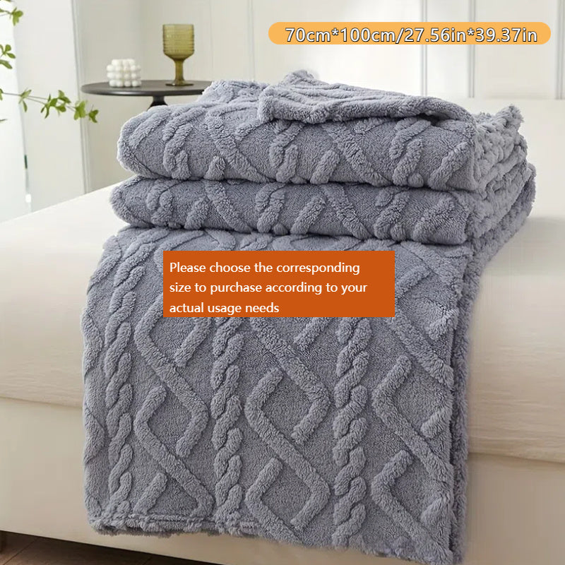 1pc Cozy Plush Fleece Blanket in chic diamond design, perfect for bed, sofa, or travel. Soft, thick, and warm for all-season comfort. Hand wash only. Available in light green, cream, blue, and pink options. Great for travel or adding chic style to your