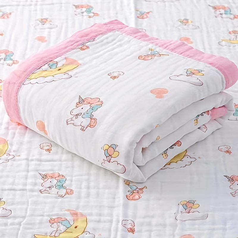 Cartoon Animal Design Ultra-Soft 6-Layer Gauze Blanket - Perfect for Bath Towel, Nap, Bed Cover, Office Lunch Mat - Stain-Resistant, Year-Round Comfort - Size: 109.22x109.22 cm