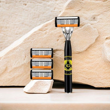 Luxury Men's Safety Razor Set with Ultra-Sharp Blades, Ergonomic Design, 6-Layer Stainless Steel Head, Durable Metal Handle.