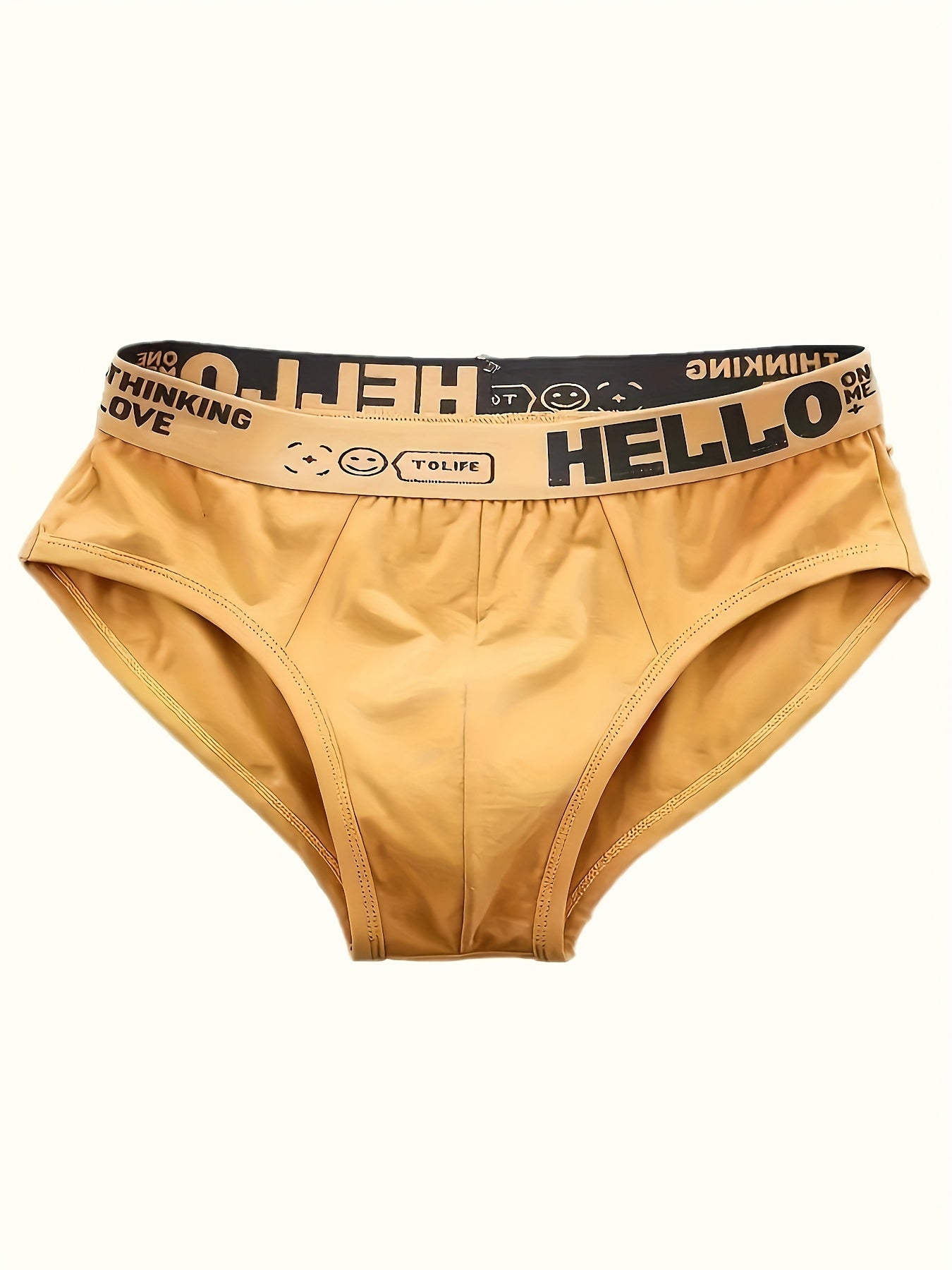 10 Men's 'Hello' Print Fashion Briefs made of cool polyester-spandex blend with elastic waistband, perfect for summer wear.