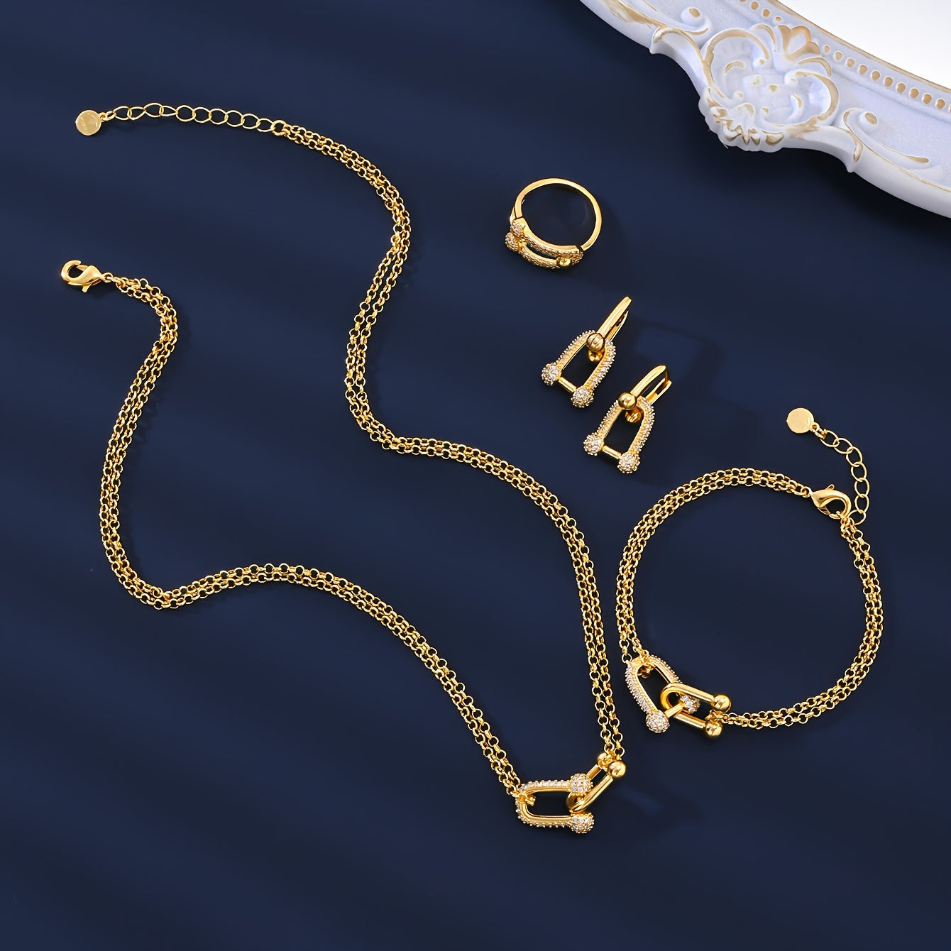 MEIZ Elegant Women's Fashion Jewelry Set - 18K Golden Plated Copper with Synthetic Zirconia, Featuring Sexy & Cute Style, Great for Gifting and Parties, Perfect for Valentine's Day and Every Season.