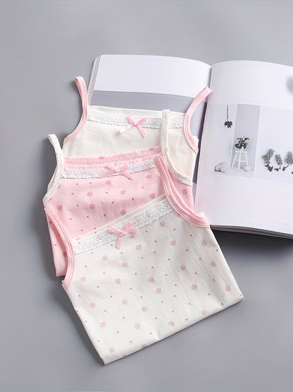 Set of 3 adorable bowknot tank tops for girls, featuring breathable cotton fabric, sleeveless design, and floral print. Ideal for year-round wear.