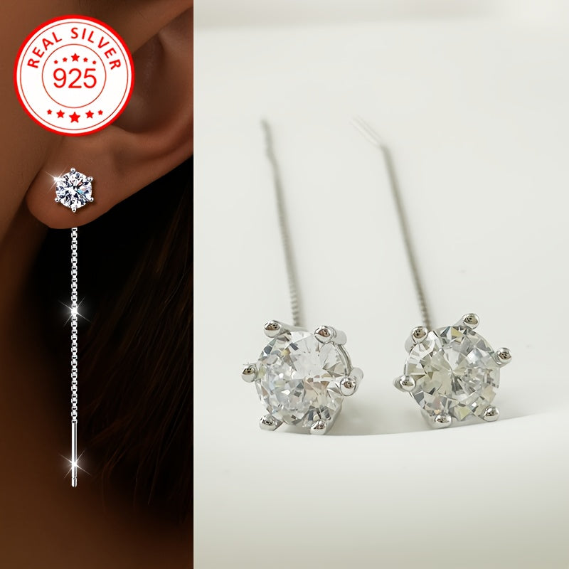 These fashionable dangling earrings for women are set with synthetic cubic zirconia and feature a dangling ear thread design. Made from 2g of S925 silver, these earrings are suitable for all seasons, holidays, and everyday wear. They are also low