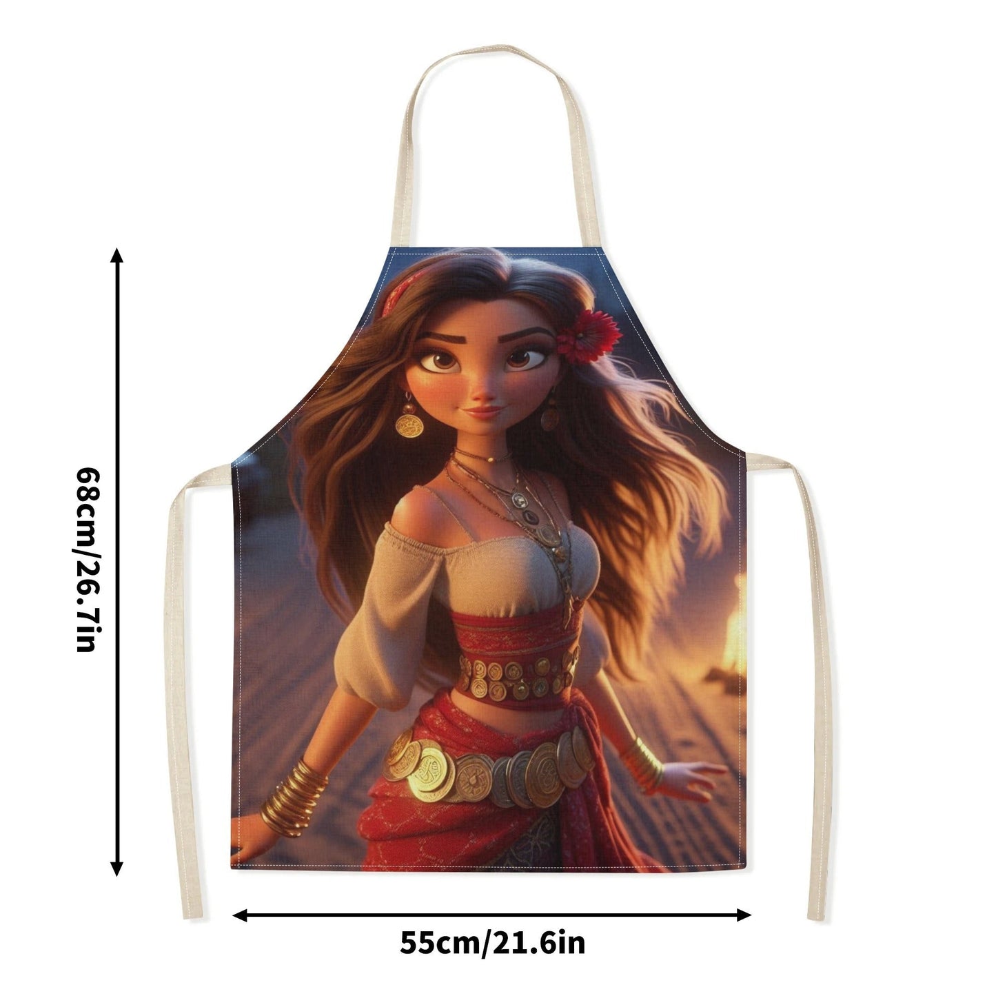 Waterproof apron featuring Disney's Elsa character, made from durable polyester with a vibrant floral pattern. Suitable for use in hotels, supermarkets, restaurants, fruit shops, milk tea stands, or at home.