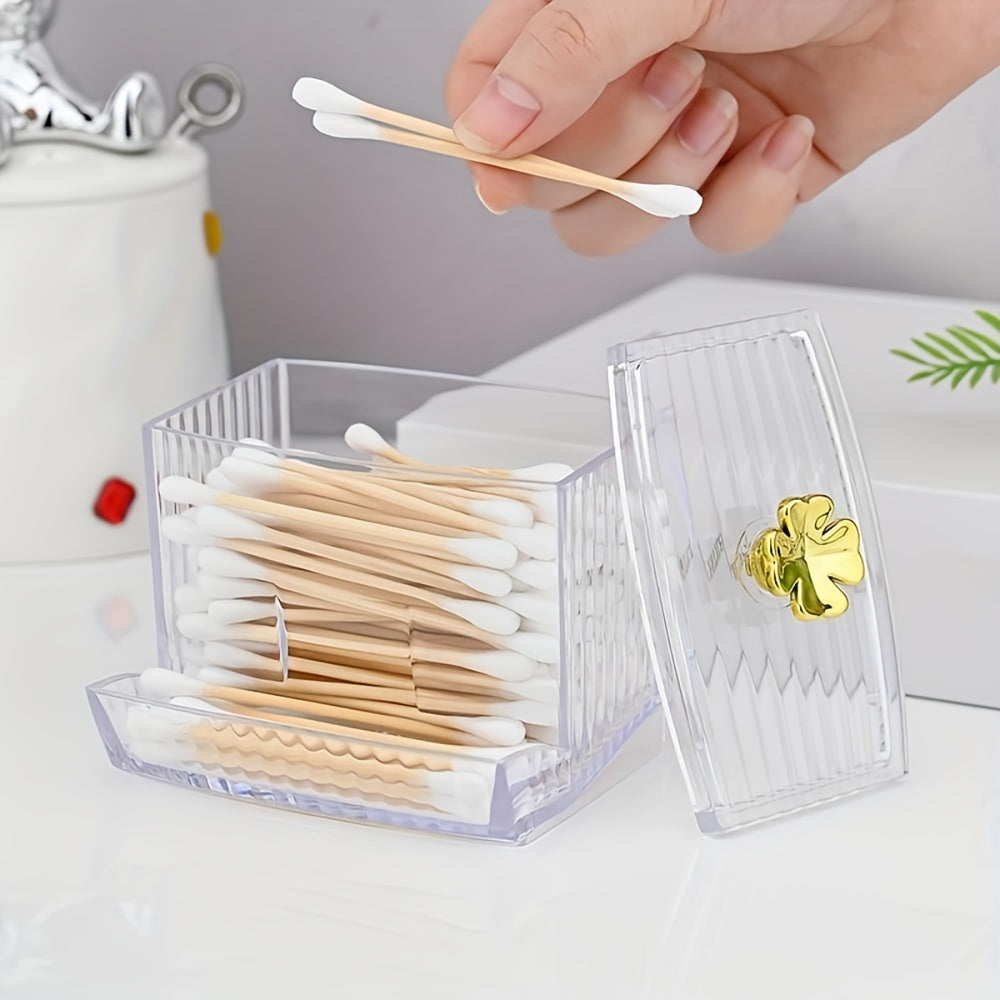 Clear acrylic swab holders with wooden lids for dust-proof storage of swabs, jewelry, powder puffs, beauty eggs. Can be used for household organization on dresser, desktop, or in bathroom, dorm room.