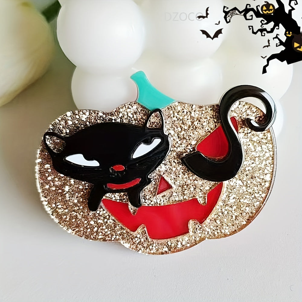 Retro Punk Inspired Acrylic Brooch Pins - Quirky Cartoon Designs for Scarves and Jackets, Featuring Halloween Icons like Pumpkins, Skeletons, and Bats