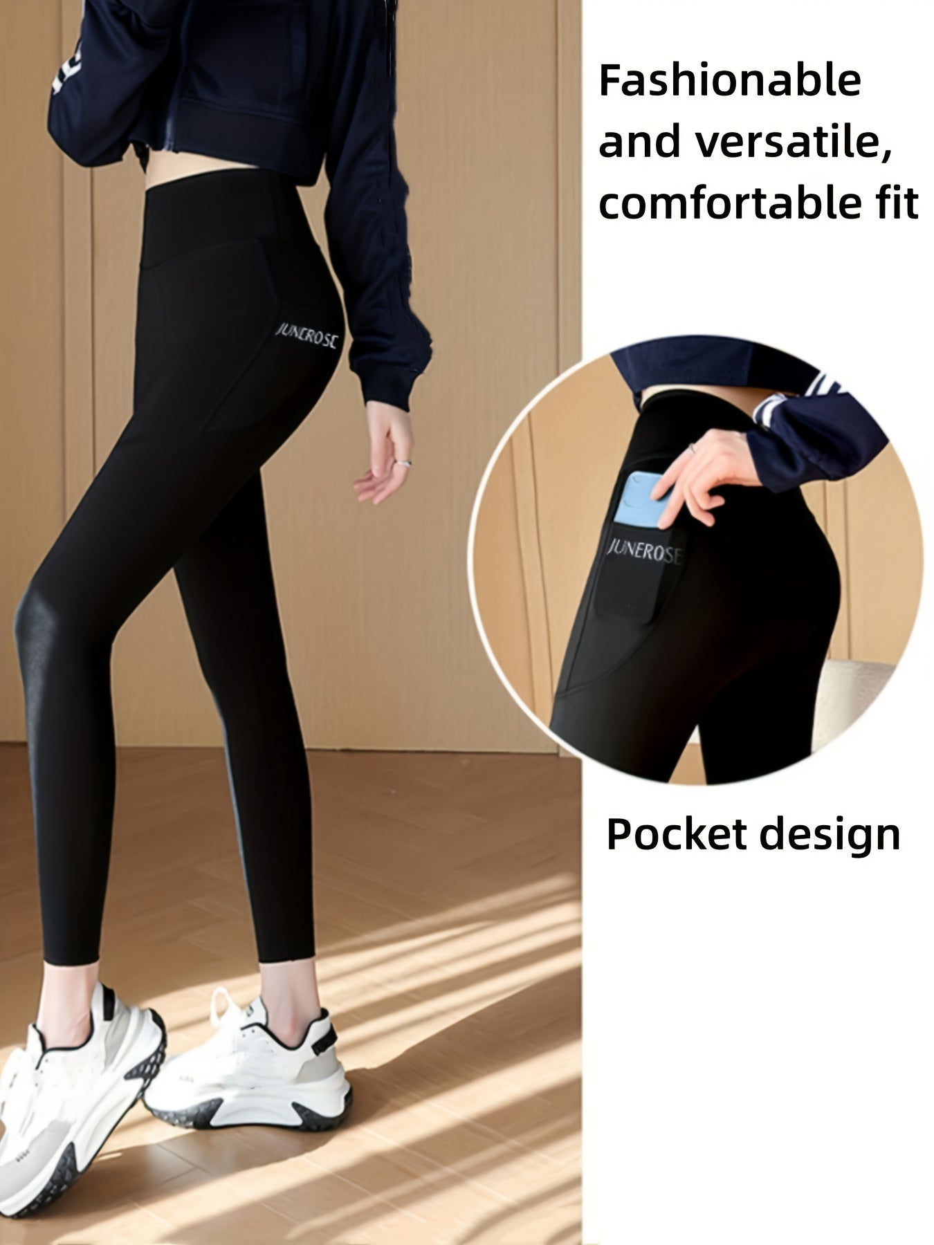 High waist compression pants with tummy control and pockets for women.