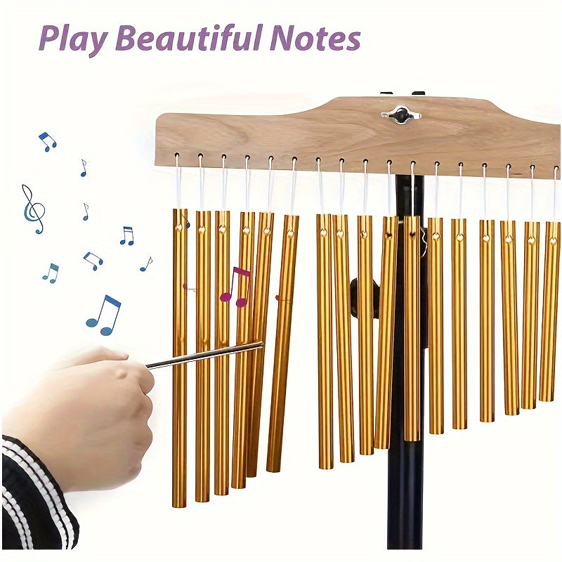 36-tone Wind Chime Set with stand, mallet, and percussion instruments for musical performances, orchestras, and bands. 25-tone bundles available for accompaniment instruments.