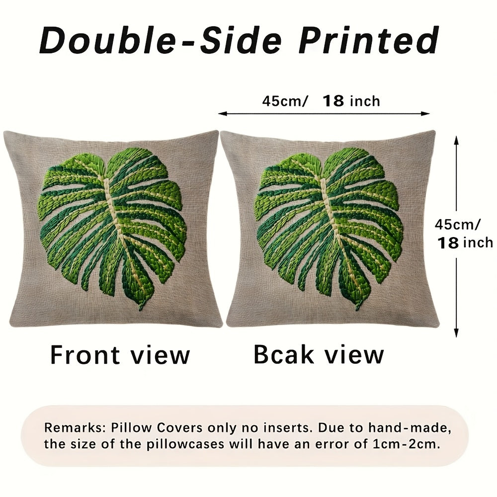 Monstera Leaf Pattern Pillow Cover - 1 Piece, Made of 100% Polyester, Two-Sided Print, Square Shape, Easy to Machine Wash. This decorative cushion case is perfect for your home, office, living room, car, or sofa. Measures 45.72x45.72 cm and does not