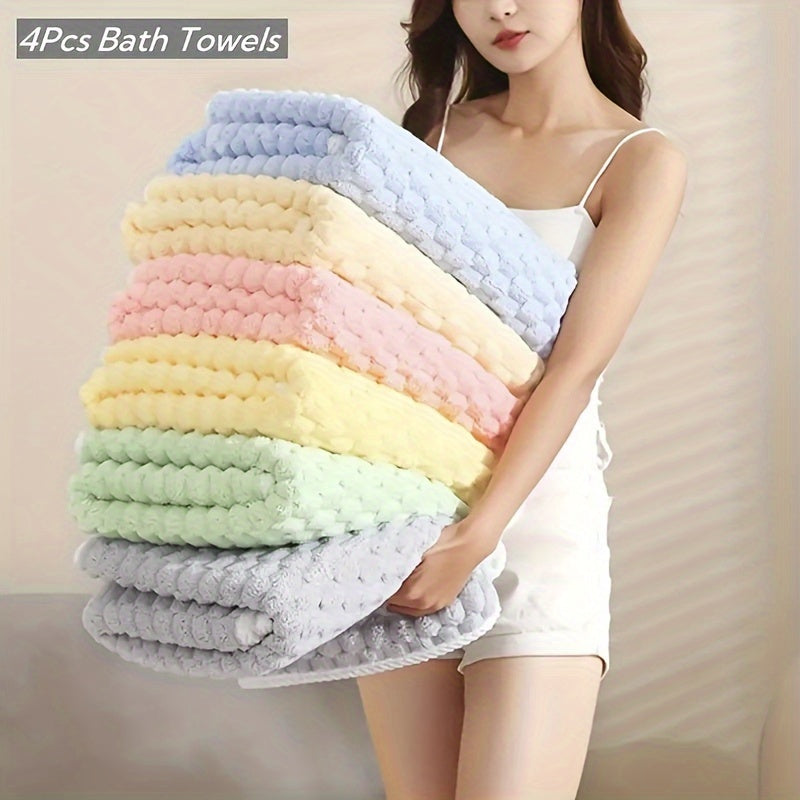 Set of 4 adult waffle weave bath towels - Made with super absorbent ultra-fine fiber, these quick-dry textured bathroom towels are ideal for use in the spa, gym, or daily at home. Constructed for durability, this set is composed of 80% ultra-fine fiber