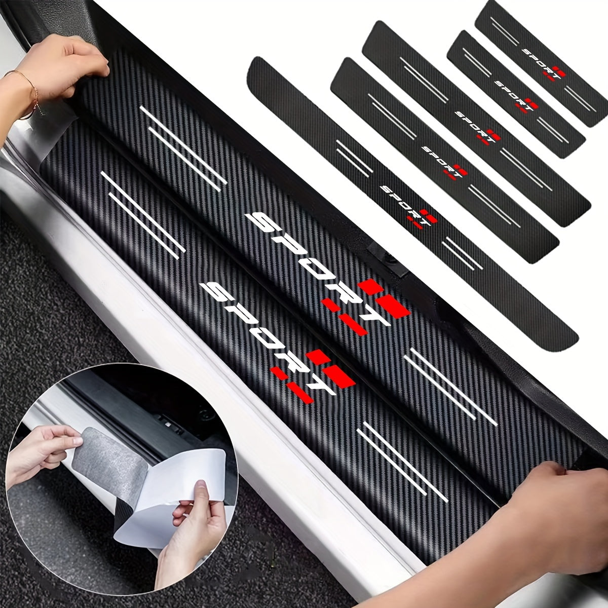 Car door sill protectors in 1-pack or 4-pack options, made of waterproof PVC leather to prevent scratches and collisions on all vehicle models.