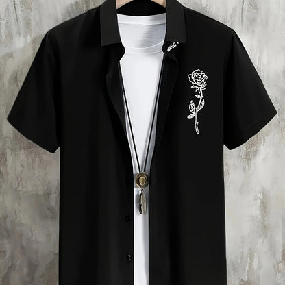 Men's flower graphic short sleeve lapel shirt perfect for summer, a casual and comfy gift option.